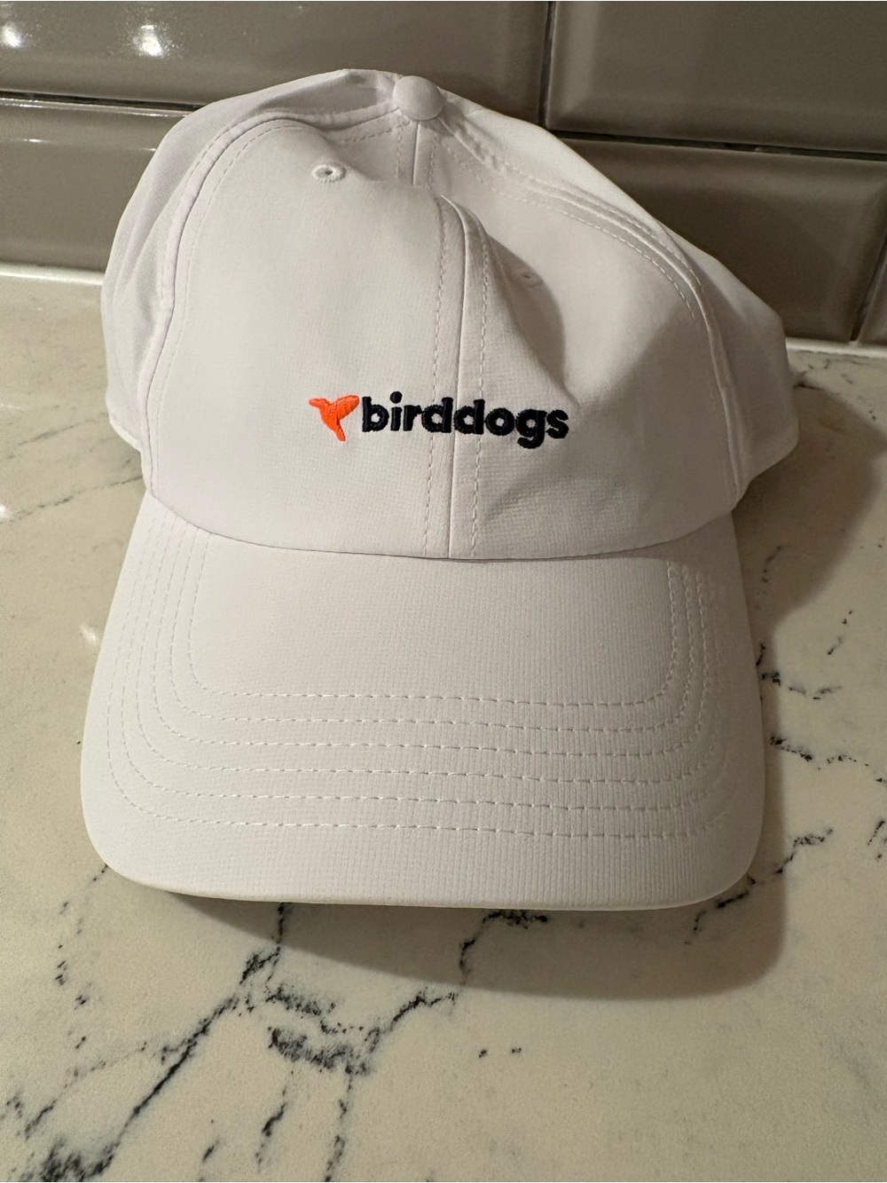 Birddogs Hat Cap Strap Back Mens White Stretch Golf Athletic Performance Logo